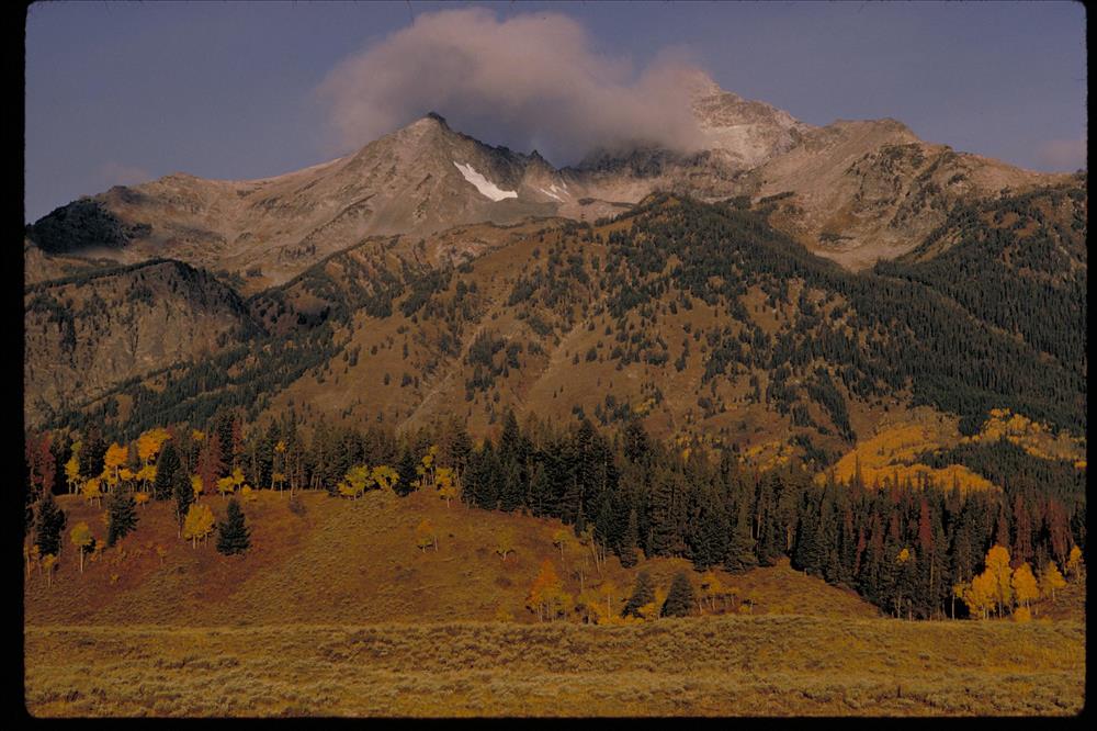 The Teton Range in autumn in Grand Teton National Park, Wyoming.