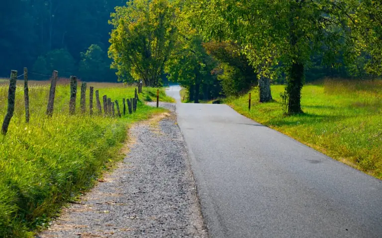 The main loop road through Cades Cove in Great Smoky Mountains National Park